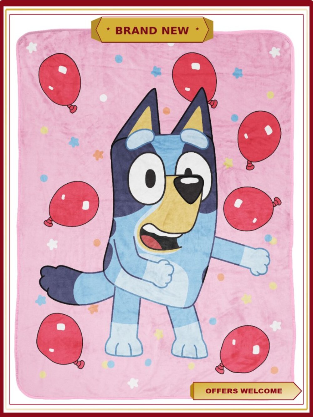 Bluey Balloon Party Microfiber Throw Blanket 46x60 Cozy Kids Bedding
